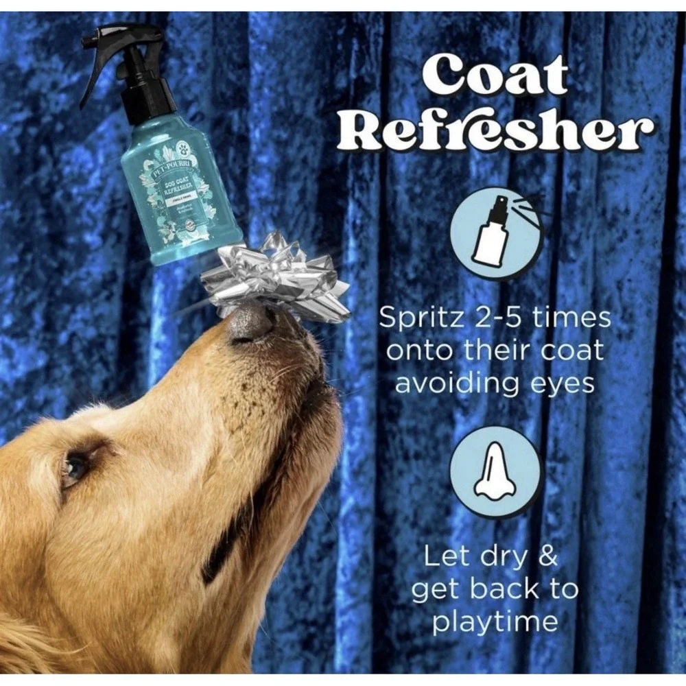 PET-POURRI DECK THE PAWS GIFT SET AIR FABRIC DEODORIZER DOG COAT REFRESHER New